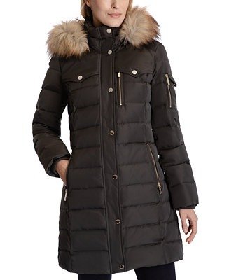 Faux-Fur-Trim Hooded Down Coat, Created for Macy's