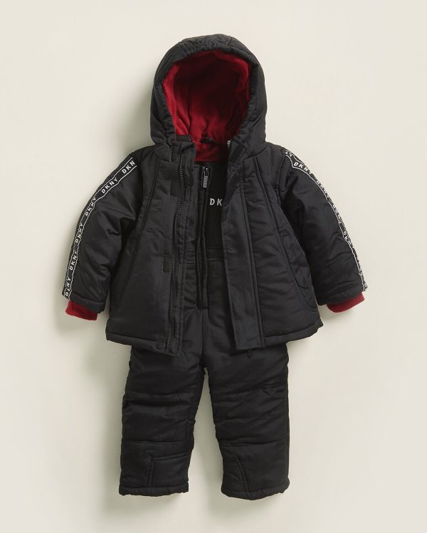 (Newborn/Infant Boys) Two-Piece Hooded Logo Jacket & Overalls Snowsuit Set