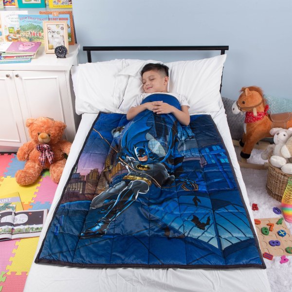 Kids Weighted Blanket, Super Soft Plush Bedding, 36" x 48” 4.5lbs, Blue/Black