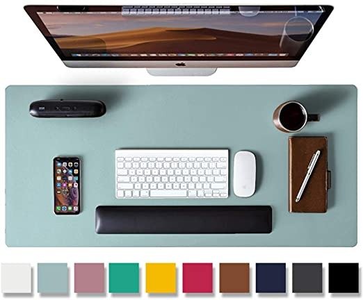 Leather Desk Pad Protector,Mouse Pad,Office Desk Mat, Non-Slip PU Leather Desk Blotter,Laptop Desk Pad,Waterproof Desk Writing Pad for Office and Home (36" x 17", Light Blue)