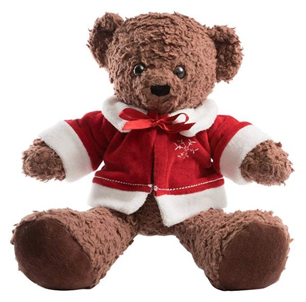 Christmas Sherpa Bear Stuffed Toy, Dark Brown, 16"