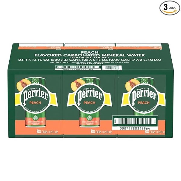 Perrier Peach Flavored Sparkling Water, 11.15 Fl Oz Cans (24 Count)