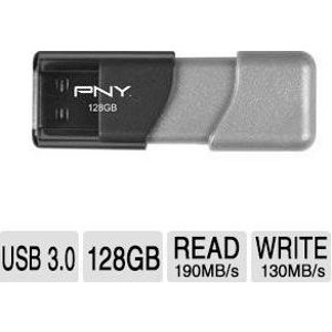 PNY 128GB Turbo Flash Drive - USB 3.0, Up To 190MBs Read and 130MBs Write - P-FD128TBOP-GE