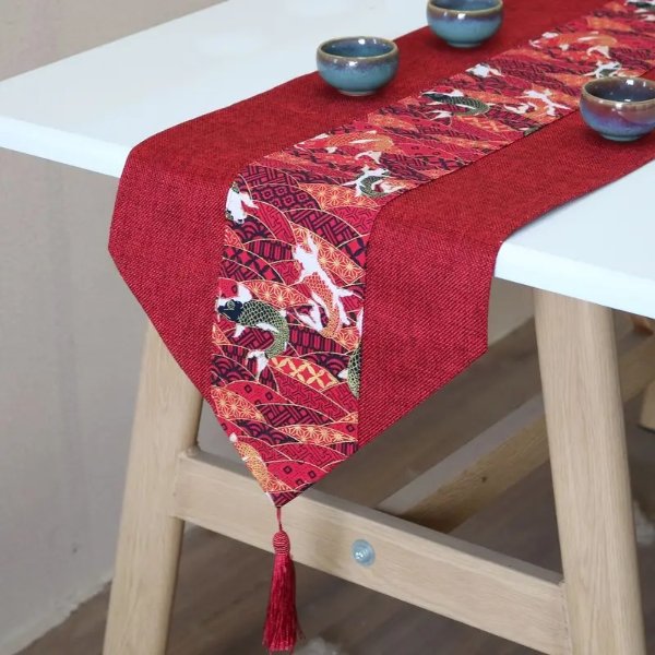 1pc, New Year Table Runner, Festive Chinese Style Classical Long Red Table Runner, Party Decor, Party Supplies, Holiday Decor, Holiday Supplies, Table Decor