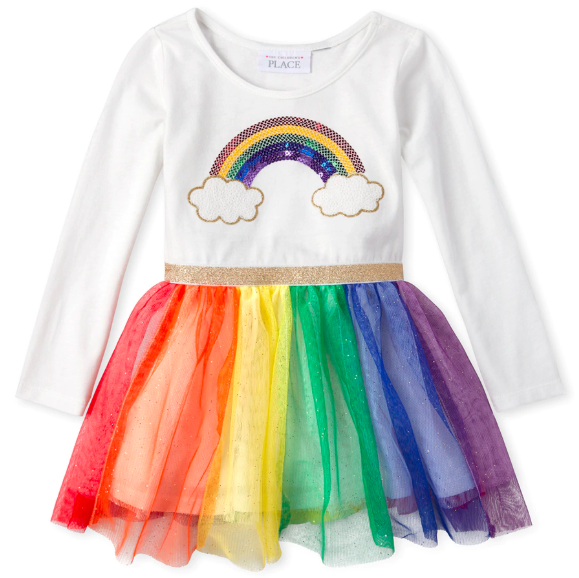 Baby And Toddler Girls TINY COLLECTIONS Long Sleeve Glitter Colorblock Knit To Woven Tutu Dress - Happy Rainbow