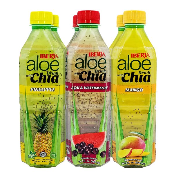 Aloe Vera Drink with Aloe Pulp and Chia Seeds 16.9 Ounce (Pack of 6)