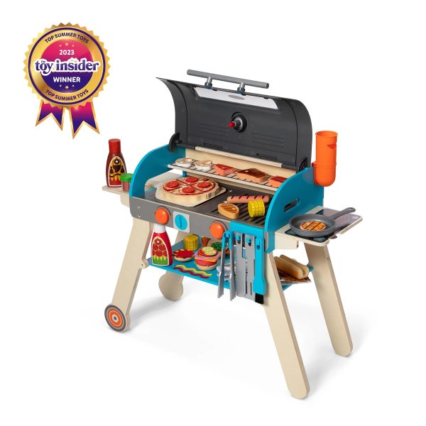 Wooden Deluxe Barbecue Grill, Smoker and Pizza Oven Play Food Toy for Pretend Play Cooking for Kids - FSC-Certified Materials