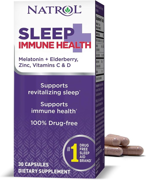 Sleep + Immune Support Melatonin 6mg With Elderberry, Zinc and Vitamins C and D, Dietary Supplement for Restful Sleep and Immune Support, 30 Capsule
