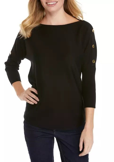 Women's 3/4 Sleeve Sweater with Buttons