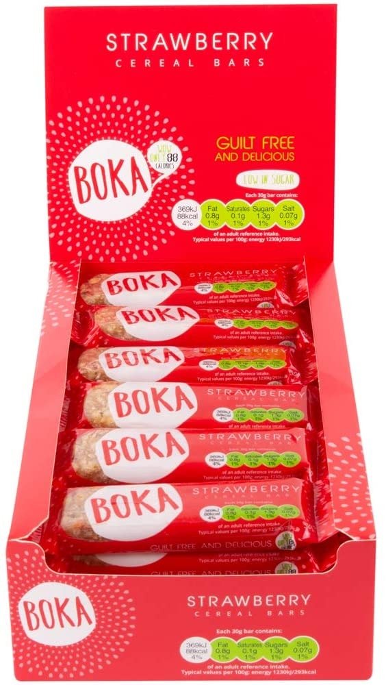 Boka Food - Strawberry Cereal Bar | 30g Bars | Pack of 24 | Vegetarian | Guilt Free - Low in Sugar, Salt & Fat | High in Fibre | Perfect Breakfast Treat or Lunch Snack