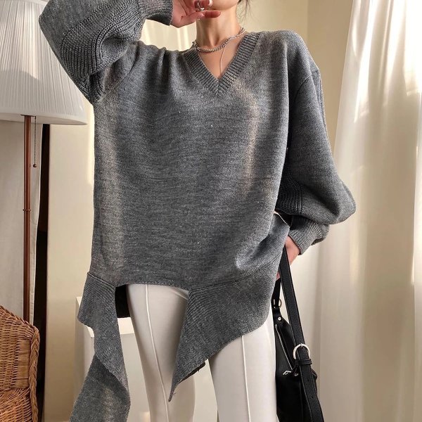 Oversize Asymmetric Sweater - Grey