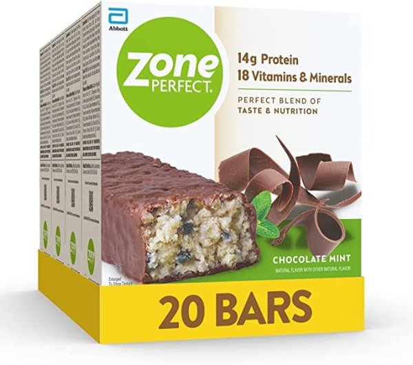 Protein Bars, 18 vitamins & minerals, 14g protein, Nutritious Snack Bar, Chocolate Mint, 20 Count
