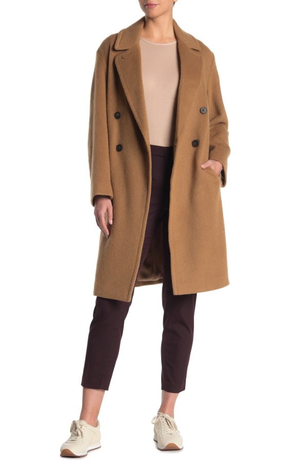 Double Breasted Notch Collar Wool Blend Coat