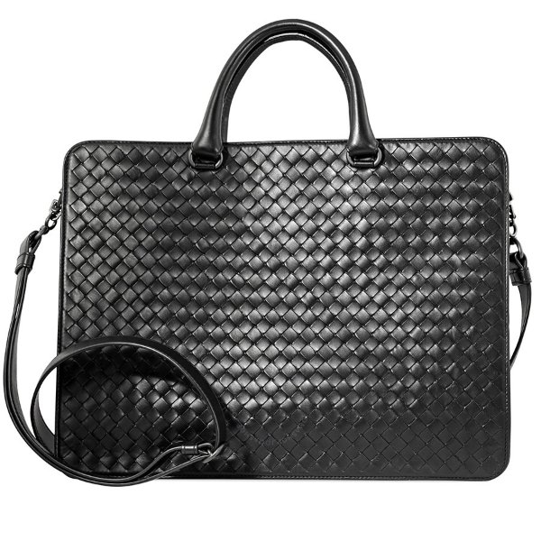 Intrecciato Woven Leather Briefcase- Black