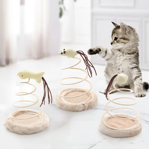 Pet Plush Toy For Indoor Cats Cat Plush Toy With Spiral Spring Plate And Funny Ball Cat Teaser Toy | Today's Best Daily Deals | Temu