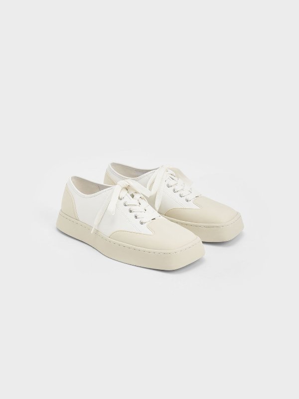 White Two-Tone Low-Top Sneakers | CHARLES &amp; KEITH