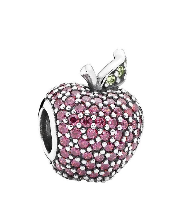 Sterling Silver, Cubic Zirconia & Crystal Red Apple Pave Charm