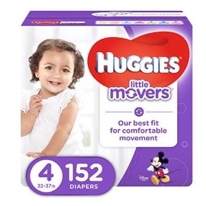 HUGGIES LITTLE MOVERS Diapers, Size 4 (22-37 lb.), 152 Ct., ECONOMY PLUS (Packaging May Vary), Baby Diapers for Active Babies @ Amazon