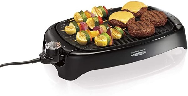 Beach 8-Serving Electric Indoor & Outdoor Smokeless Grill, Dishwasher Safe, Adjustable Temperature Control, Black (31605N)