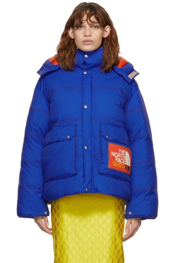 SSENSE Gucci Blue The North Face Edition Down Nylon Froisse Jacket 2800.00