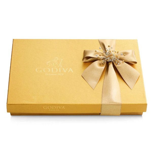 Assorted Chocolate Gold Gift Box, Gold Ribbon with Pearl Cluster, 36 pc.