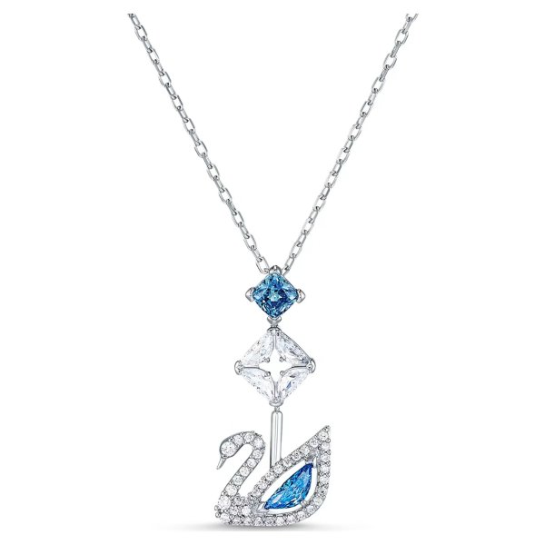 Dazzling Swan Y necklace, Swan, Blue, Rhodium plated by SWAROVSKI