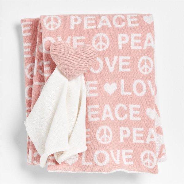 Peace and Love Pink Baby Lovey and Stroller Blanket Set | Crate & Kids