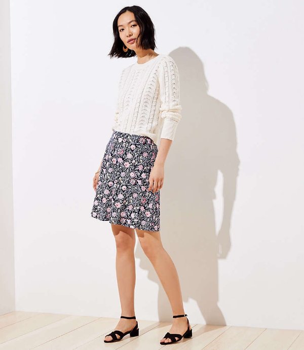 Floral Ponte Pull On Skirt | LOFT