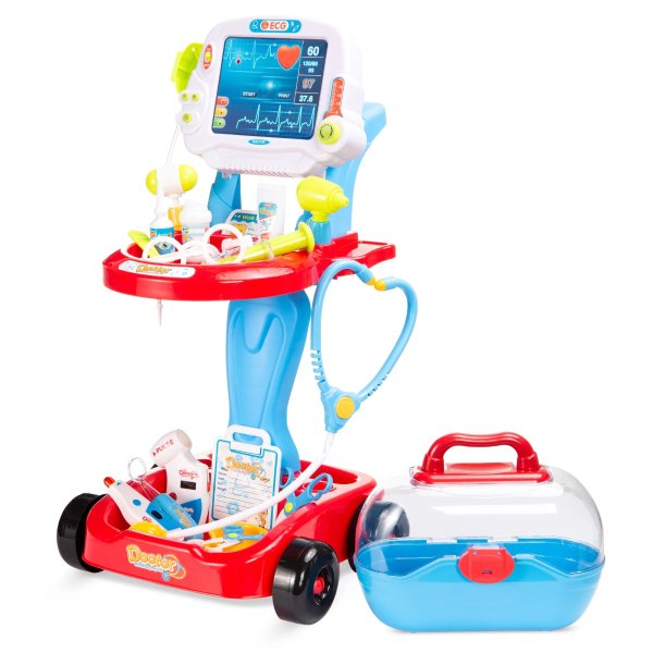 Play Doctor Kit for Kids, Pretend Medical Station Set with Carrying Case, Mobile Cart