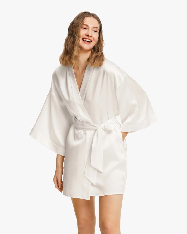Glossy Silk Mini Robe For Women