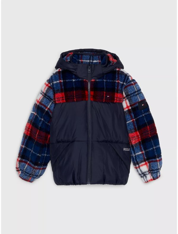 Kids' Sherpa Plaid Hooded Jacket