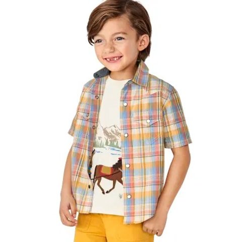 GymboreeBoys Short Sleeve Matching Family Plaid Poplin Snap Front Shirt - Country Trail | Gymboree - HALO WHITE