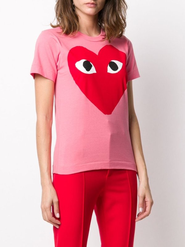 heart print round neck T-shirt
