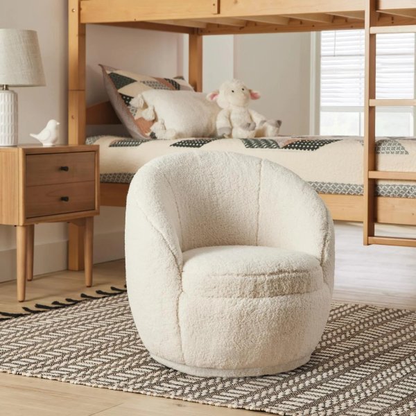 Mira Kids Swivel Chair with Faux Shearling Cover, Cream
