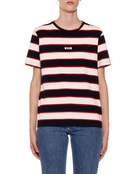 Horizontal Striped Crewneck Short-Sleeve Cotton T-Shirt