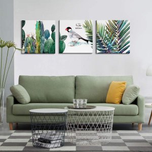 YOOOAHU Bird Canvas Wall Art Decor Tropical Plant Green Leaf Set of 3 Piece 12 x 12 Inch