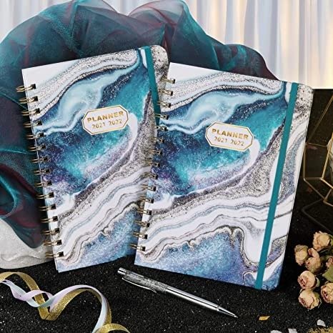 Planner 2021-2022 - Academic Planner 2021-2022 Weekly & Monthly with Tabs, Jul. 2021 - Jun. 2022, 6.3" x 8.4", Hardcover with Thick Paper + Back Pocket + Banded, Twin-Wire Binding - Bule