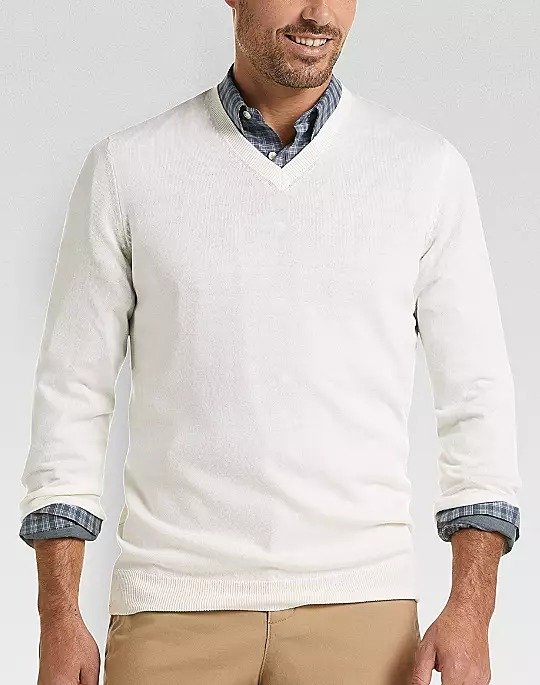 Ivory V-Neck Merino Wool Sweater