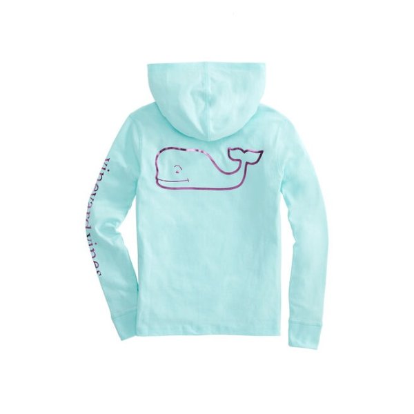 Girls Foil Whale Hoodie Long-Sleeve Pocket Tee