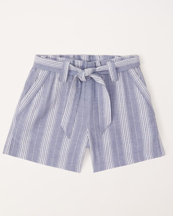belted linen-blend shorts