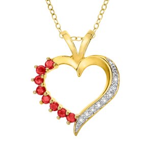 3/8 ct Ruby Heart Pendant with Diamond in 14K Gold Plate