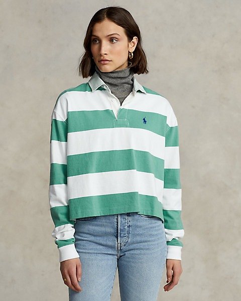 Striped Cropped Jersey Rugby polo上衣
