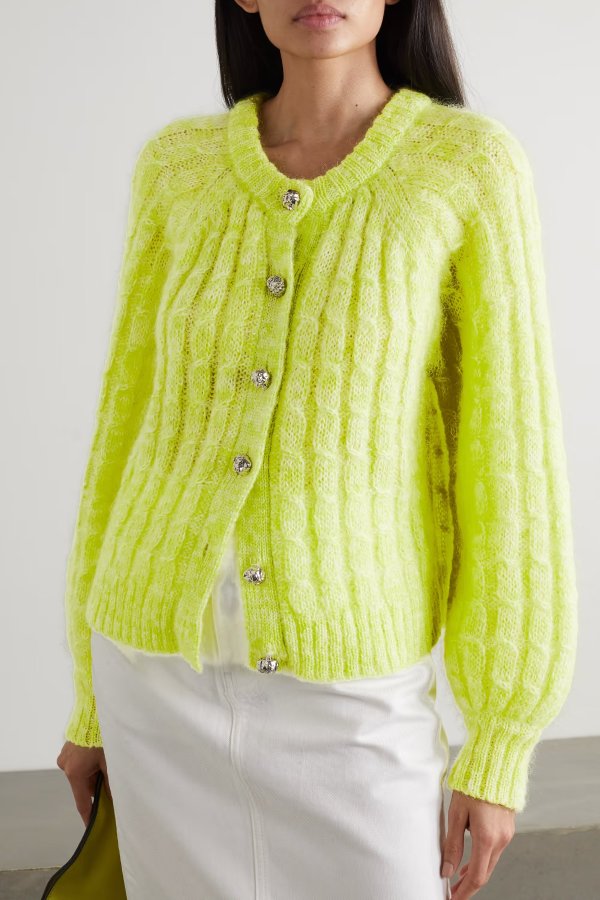 Cable-knit mohair-blend cardigan