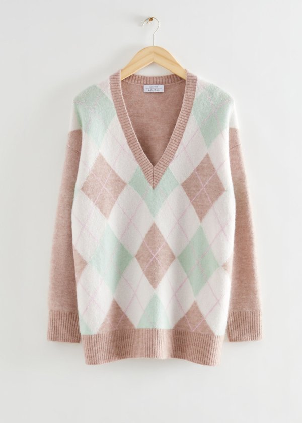 Oversized Mohair Argyle Patterned Sweater
