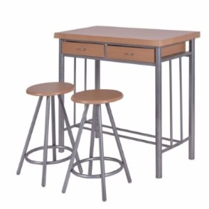 Costway 3 Piece Dining Set Table and 2 Chairs Dinette Kitchen Breakfast Metal Wood