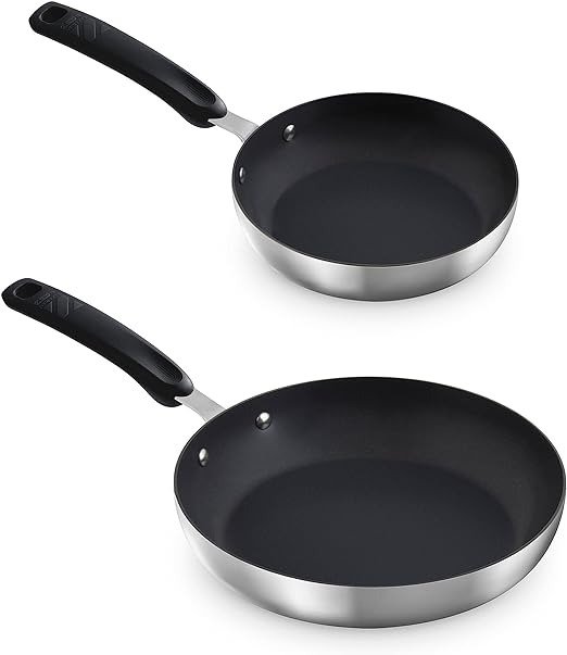 Zakarian TruPro Nonstick Stainless Steel 8" + 10" Fry Pan Set- Black