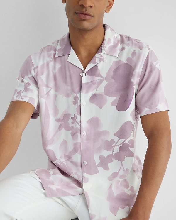 Watercolor Floral Rayon Short Sleeve Shirt