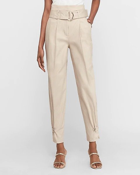 Super High Waisted Belted Gold Buckle Utility Ankle Pant