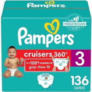 PampersDiapers Pull On Cruisers 360° Fit Disposable Baby Diapers with Stretchy Waistband Enormous Pack (Packaging May Vary), Size 3, 136 Count