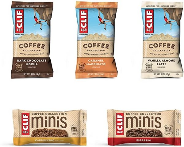 Bars Pack 10 Full Size and 10 Mini Energy Bars Made with Organic Oats Plant Based Food Vegetarian Caffeinated 2.4oz and 0.99oz Protein Bars, Coffee Collection, Coffee, 20 Count